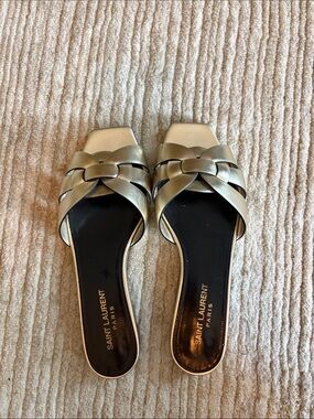 Saint Laurent Tribute Sandals Gold 6.5